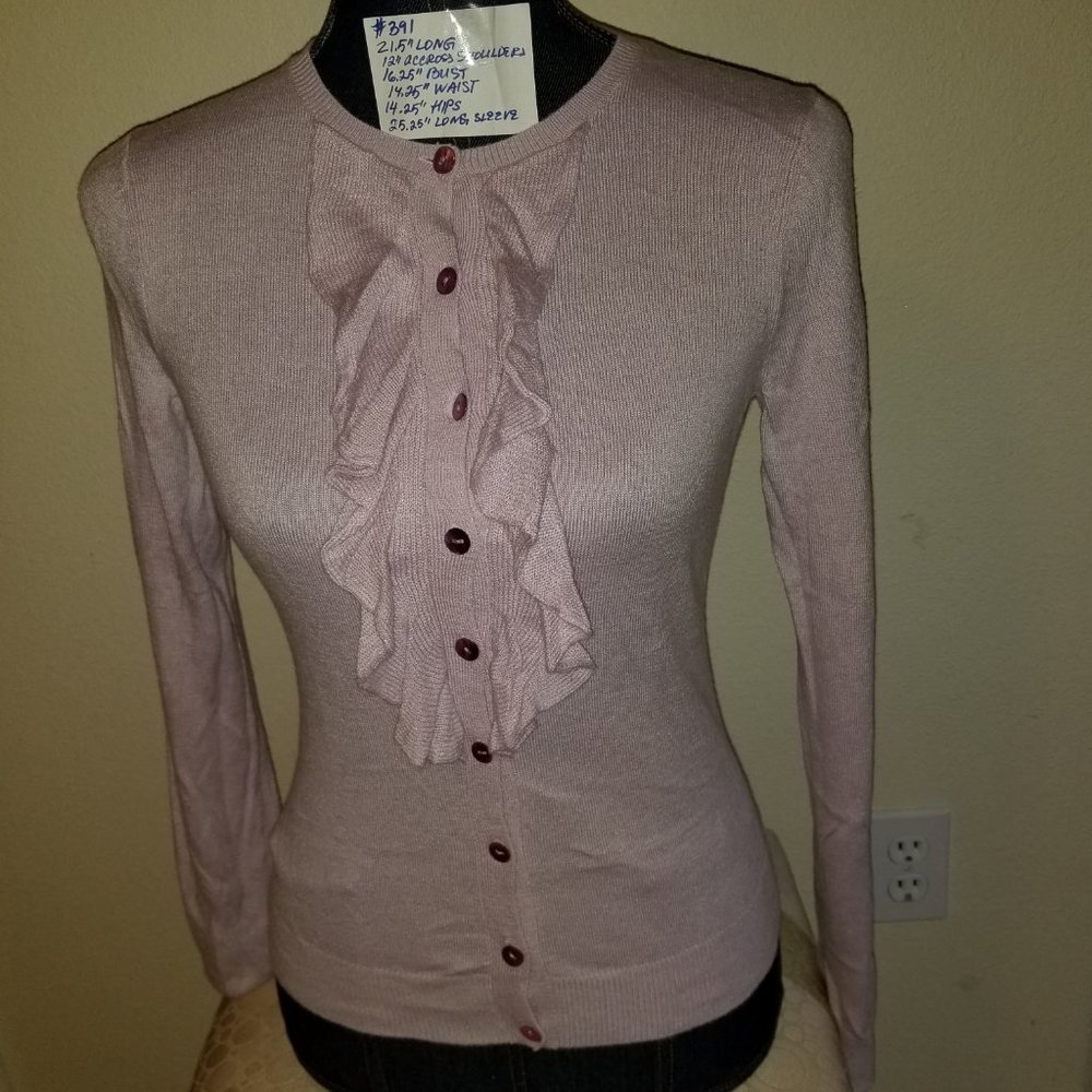 #391 NWOT George Mark Eisen S Pink Ruffle Cardigan